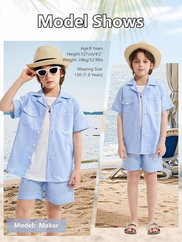 LOLANTA Boys 2 Pieces Linen Set kids Short Sleeve Button Down Shirt and Shorts Summer Vacation Outfits in Saudi Arabia