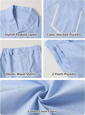 LOLANTA Boys 2 Pieces Linen Set kids Short Sleeve Button Down Shirt and Shorts Summer Vacation Outfits in Saudi Arabia