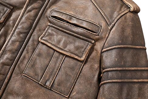 SAMS Mens Motorcycle Brown Vintage Distressed Cafe Racer Slim Fit Real Leather Jacket - Snap/Zip Front Leather Biker Jacket in Saudi Arabia