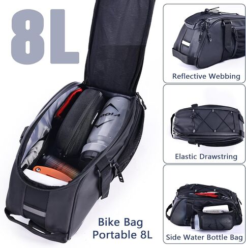 ZIMFANQI Bike Rear Rack Bag Reflective,Waterproof Bicycle Saddle Pannier Bag,8L Bike Trunk Bag Cycling Luggage Back Seat Cargo Carrier Storage Bag with Shoulder Strap for Outdoor in Saudi Arabia