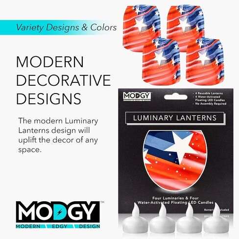 MODGY Luminary Lanterns Candle Holder Decorative Indoor Outdoor Decor, Plastic Candle Lantern Lamps for Wedding Table Centerpiece Porch 4-Pack, with Flameless Floating LED Candles in Saudi Arabia
