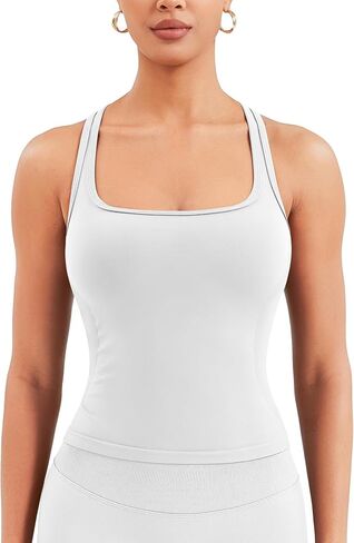 VOYJOY Racerback Workout Tank Tops for Women Square Neck Seamless Camisole Sleeveless Gym Athletic Yoga Shirts in Saudi Arabia