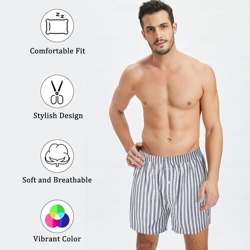 Mens Cotton Boxers Funny Woven Pattern Plaid Boxer Shorts Inseam Pajamas Single Pack in Saudi Arabia