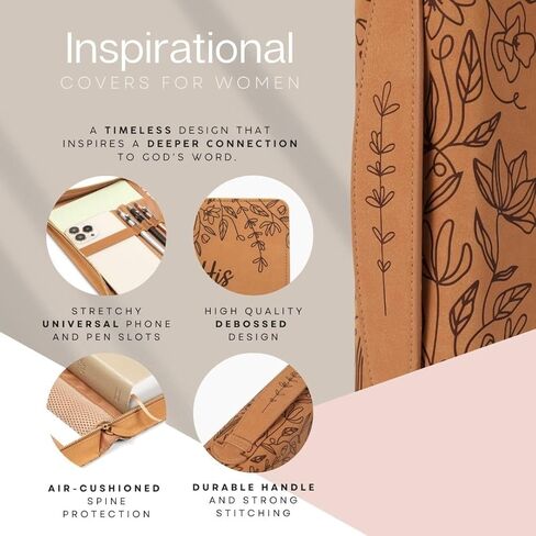 أغطية الكتاب المقدس من جلد البولي يوريثان للنساء مقاس كبير - حافظة الكتاب المقدس الزهرية للنساء مع مساحة تخزين - حقيبة حمل الكتاب المقدس المتينة للنساء - غطاء الكتاب المقدس للنساء - أغطية الكتاب المقدس الكبيرة للنساء - 11 بوصة × 8 بوصة × 2.5 بوصة in Kuwait