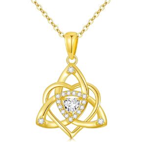 SISGEM 14K GOLD REAL CELTIC KNOT NOTLACE لقلادة القلب للنساء ، الذهب الصفراء القلب مقطوعة Moissanite Trinity Love Notmaces Mother's Birthday Jewellry for Mom Mom