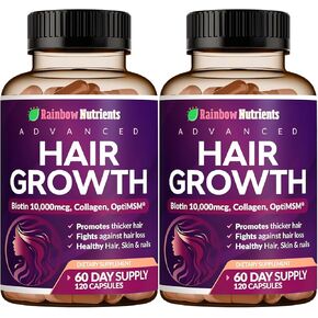 (2 Pack) Hair Growth Vitamins for Women | Biotin 10,000mcg, Collagen, Patented OptiMSM®, goMCT®, Saw Palmetto | Naturally Regrow Stronger & Healthier Hair, Skin and Nails | May Stop Hair Loss