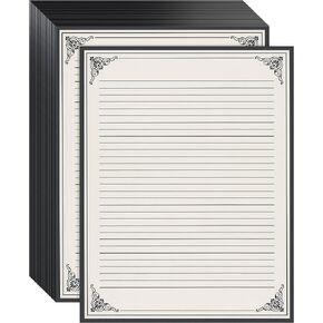 48 Sheets Fancy Vintage Lined Paper with Antique Border Design, Aged Stationery for Writing Letters, Invitations, Poems, Lyrics, Notes, Cream Color (8.5 x 11 Inches) in Kuwait
