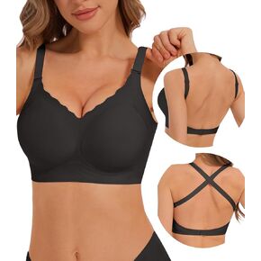 Low Back Bra Push Up Bralette Wireless Backless Bras for Women Smoothing Wide Straps Seamless Wavy Convertible Bra