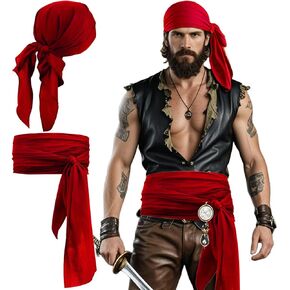 Pirate Bandana Head Scarf and Sash for Men Women Viking Headwrap Waist Belt Headband