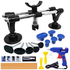 Auto Body Repair Tool Kit, Car Dent Puller with Double Pole Bridge Dent Puller, Glue Puller Tabs, Glue Shovel for Auto Dent Removal, Minor dents, Door Dings and Hail Damage (with Glue Set)