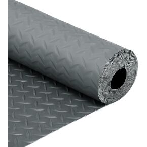 FAHKNS 7.5 X 17 FT Garage Floor Mat, Diamond Plate PVC Flooring Roll Thickened Garage Mats, Heavy Duty Parking Mat Waterproof Non-Slip Floor Protector For Car, Trailer, SUV, Basement, Gym, Shed (Grey)