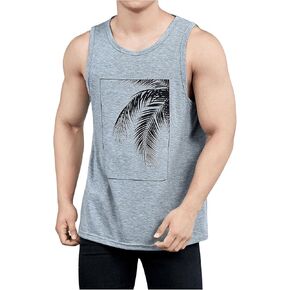 Verdusa Men's Summer Tropical Print Crew Neck Tank Tops Sleeveless Tops