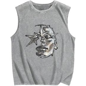 Verdusa Men's Vintage Graphic Tees Washed Tank Tops Sleeveless Summer Tops