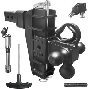 Adjustable Trailer Drop Hitch, Truck Tow Hitch for 2 inch Receiver, Heavy Duty Aluminum Tri Ball with Shackle for Towing, 6" Drop and Rise Mount 18500 LBS GTW, 4 Silencer Pads