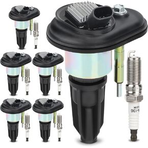 UF303 Coil Coil & 5019 Double Iridium Spark Plug for Chevy Colorado Trailblazer ، GMC Canyon Envoy ، Buick Rainier ، Hummer H3 ، Isuzu Ascender I-280 I-290 I-350 I-370 ، Saab 9-7x application# C1395 (مجموعة من 6)