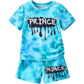 SweatyRocks Boy's 2 Piece Outfits Tie Dye Letter Graphic Tee Top and Shorts Clothing Sets