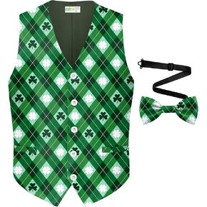 Arvilhill 2 Pcs Mens St Patrick's Day Vest Suit Bow Tie Irish Shamrock Outfit (S-XXL)