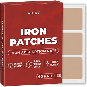 Iron Patches (Pack of 60) - 100% Natural Patch for Women and Men - with Biotin - Energy, Focus & Body Support - Enhanced Formula