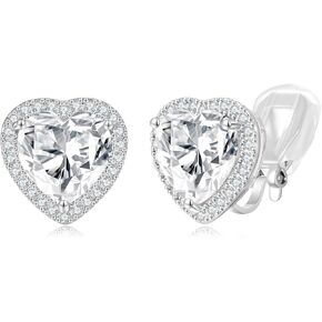 Cubic Zirconia Crystal Clip On Earrings Love Heart Non Pierced Earrings for Women