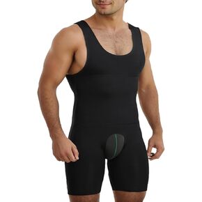 Mens Compression Shapewear Tummy Control Bodysuit Full Body Shaper for Belly Fat Thigh Slimmer