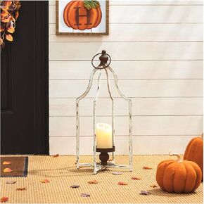 Glitzhome Farmhouse White Metal Lanterns Decorative Hanging Candle Lanterns (White Small)