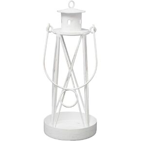 منارة Hosley Iron Lighthouse 7 بوصة مع اثنين من الفانو شمعة حرة مثالية للديكور المنزلي ، وحفلات الزفاف ، وحفلات ، وصاحب شمعة GiftingTealight ، أبيض