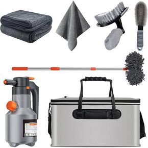 Car Detailing Kit Car Cleaning Kit with Foam Gun Sprayer Car Wash Kit Car Cleaner Detailing Brushes Collapsible Bucket Car Wash Tire Brush Absorbent Car Drying Towel