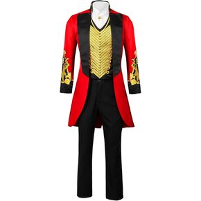 Adult Men Red Circus Ring Master Ringmaster PT Barnum Showman Costume Cosplay Uniform Party Tailcoat Jacket Suit (X-Large, Black/Red)