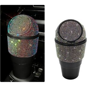 Bling Car Trash Can with Lid, Sparkling Crystal Auto Garbage Can with Leak-Proof Lid, Multipurpose Waterproof Trash Bin for Automotive Home Office Kitchen Bedroom (White)