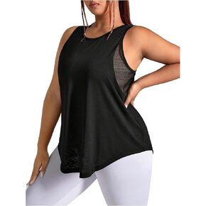 OYOANGLE Women's Plus Size Workout Gym Tank Top Crew Neck Mesh Sleeveless Athletic Tops