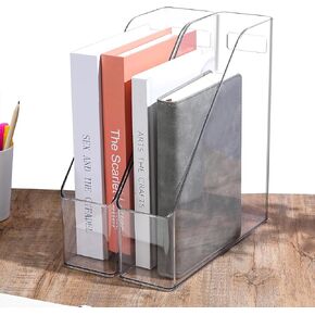 MAQUITA Magazine Holder, 2 Pack Acrylic Magazine File Holder,A4 Vertical File Organizer with Handle for Desk,Clear Document Rack File Folder Storage Bin