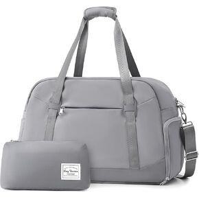 LONG VACATION Women's Travel Duffel Bag with Toiletry Bag, Sports Gym Bag Weekendeer Carry-on Tote with Shoe Compartment and Wet Pocket, Yoga Bag Fit 17.3inch Laptop (BEIGE & BROWN, 21-inch)