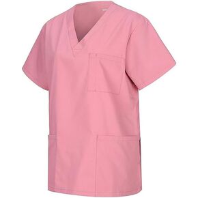 Wodin Scrubs Medical Uniform Women V-Neck Top (Pink ، XS)