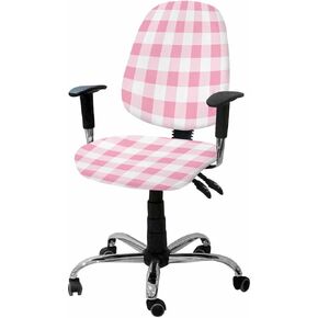 Pink Checkered Office Chair Cover - Stretch Rotating Computer Chair Seat Back Covers, Pink White Buffalo Plaid Desk Chair Covers Stretchable Office Chair Slipcovers Protectors, 2pcs
