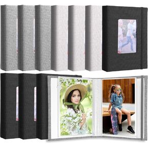 10 Pieces Small Photo Album 4 x 6 Inch Picture Album 26 Clear Pages Hold 52 Pictures Linen Cover Photo Book with Front Window (Black, Beige, Gray)