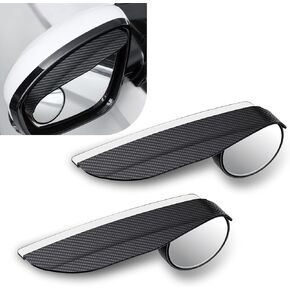 2 PCS Car Rain Diverter Extended View Adjustable Auxiliary Reverse Mirror, Blind Spot Mirror + Carbon Fiber Pattern Rain Eyebrow 2 in 1 Rearview Mirror Self-adhesive Accessories (Black)