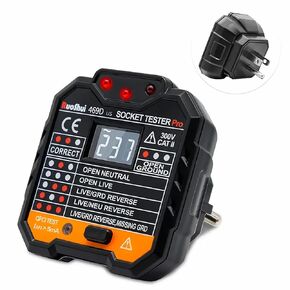 Outlet Tester Electrical GFCI Receptacle Detector with LCD Display, 50-250V Power Socket Tester, Circuit Polarity Voltage Detector, Plug Tester Breaker Finder 6 Visual Indication (US Plug)