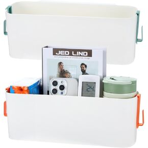 2 Pcs Bedside Storage Organizer Bedside Caddy Hanging Organizer Bunk Bed Bedside Shelf Holder Pocket for College Dorm Room Baby Bed Rails (White)