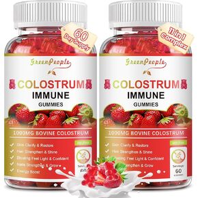 2 Pack Colostrum Supplement Gummies for Women & Men, with Biotin 10000mcg, Collagen, Grape Seed, Vitamin A, D3, B1 for Hair Skin Nails,Immue Support, Sugar-Free, 60 Day Supply