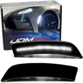 iJDMTOY Black-Out Smoked Lens 36-SMD White Full LED Bumper Side Marker Light Kit Compatible With Subaru 2022-up BRZ, Compatible With Toyota 2022-up GR86, Replace OEM Single LED Front Sidemarkers