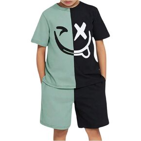 Floerns Boy's 2 قطعة ملونة Colorblock Graphic Crew Neck Shirt Shirt و Shorts Set