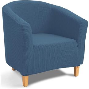 TIANSHU Stretch Tub Chair Cover,Jacquard Club Chair Covers, Armchair Slipcovers, Non-Slip Barrel Chair Cover for Dining Living Room Office Reception Chair(Tub Chair, Denim Blue)