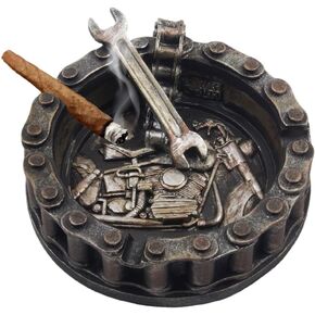 Neletao Vintage Motorcycle Chain Ashtray with Wrench & Bike Motif - Perfect for Biker Bars, Harley Shops, or Smoking Rooms - Unique Gift for Men, Mechanics, or Smokers