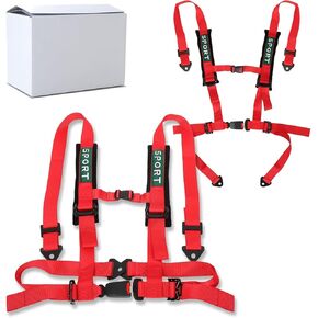 2Pcs 4 Point Harness Seat Belt With Padding Heavy Duty Buckle Upgraded 2 Inch Straps UTV Harness 4 point Universal Adjustable for Adults Easy Install(Red)