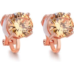 SELOVO Clip Earrings 8mm Champagne Color CZ Studs for No Pierced Ear