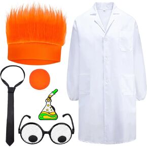 Kyson Funny Halloween Costume Accessories Set Orange Hairy Headband Nose Googly Eye Glasses Orange Nose Lab Coat Tie Pin