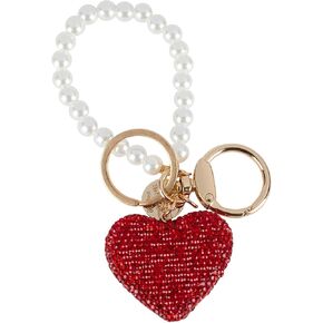 Car Keychain for Women, Bling Rhinestone Heart Pearl Car Keychain for Decoration, Keychains Gifts for Valentine's Day Mother's Day Birthday Anniversary