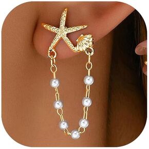 14K Gold Plated Starfish Earrings for Women Trendy, Boho Summer Beach Starfish Earring Gold Statement Hypoallergenic Studs Vacation Outfits Accessories Jewelry