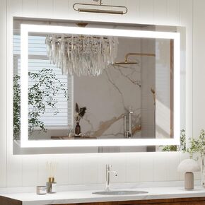 GLSLAND 24"x36" LED Bathroom Mirror with Lights, Dimmable Front and Backlit Vanity Mirrors, Wall Mounted Anti-Fog Lighted Mirror, Horizontal/Vertical Hanging