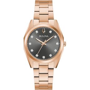 مساحات Bulova للسيدات الكلاسيكية Diamond Rose Gold Stainless Steel Feled 3-Quartz Watch ، Dial Gray: 97P156